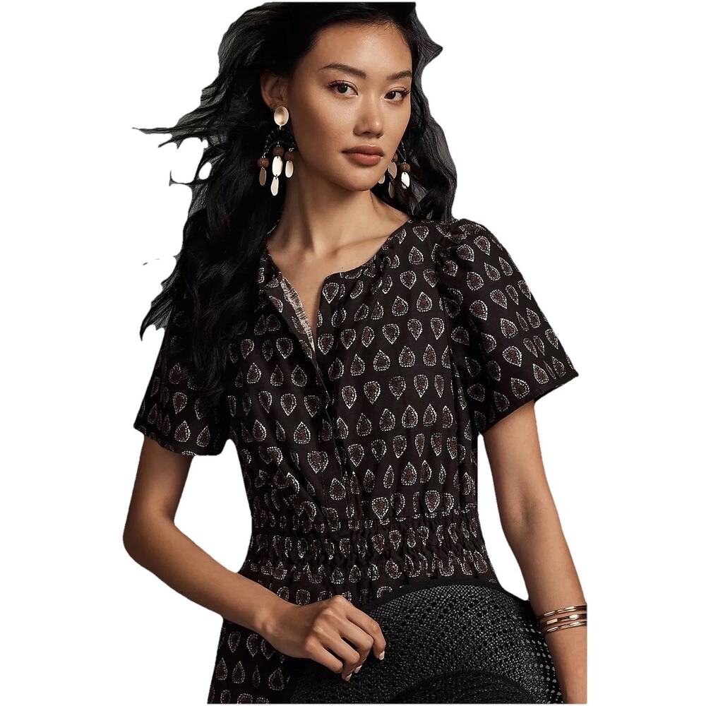 Anthropologie Women XS Black Wide leg Somerset Jumpsuit Motif Patterned BOHO - Picture 11 of 16